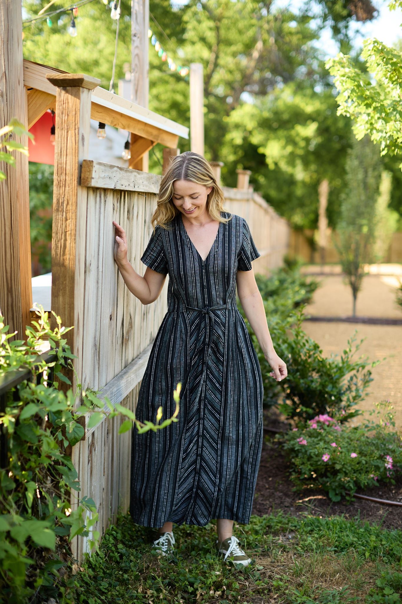 June Dress in Black and White Linen