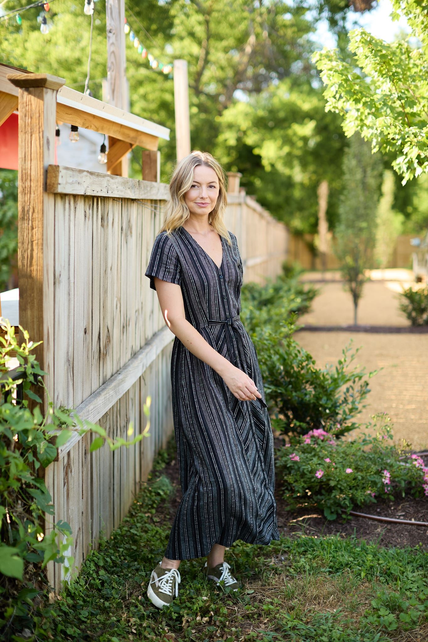 June Dress in Black and White Linen