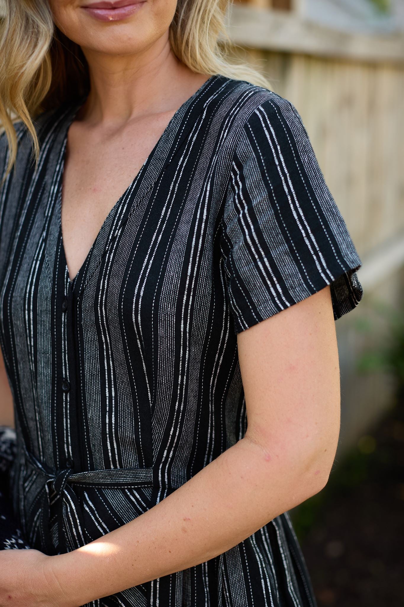 June Dress in Black and White Linen