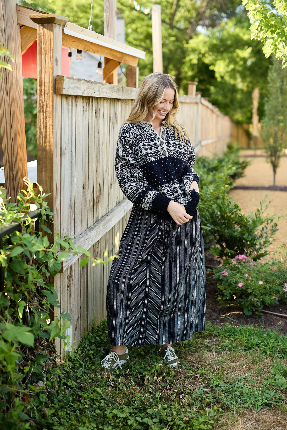 Imogene Oversized Wool Henley in Snowflake Print