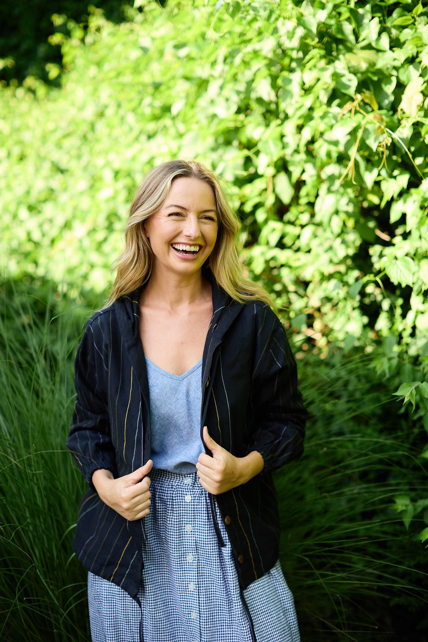 Maria Handwoven Cotton Jacket in Navy Handwoven Cotton