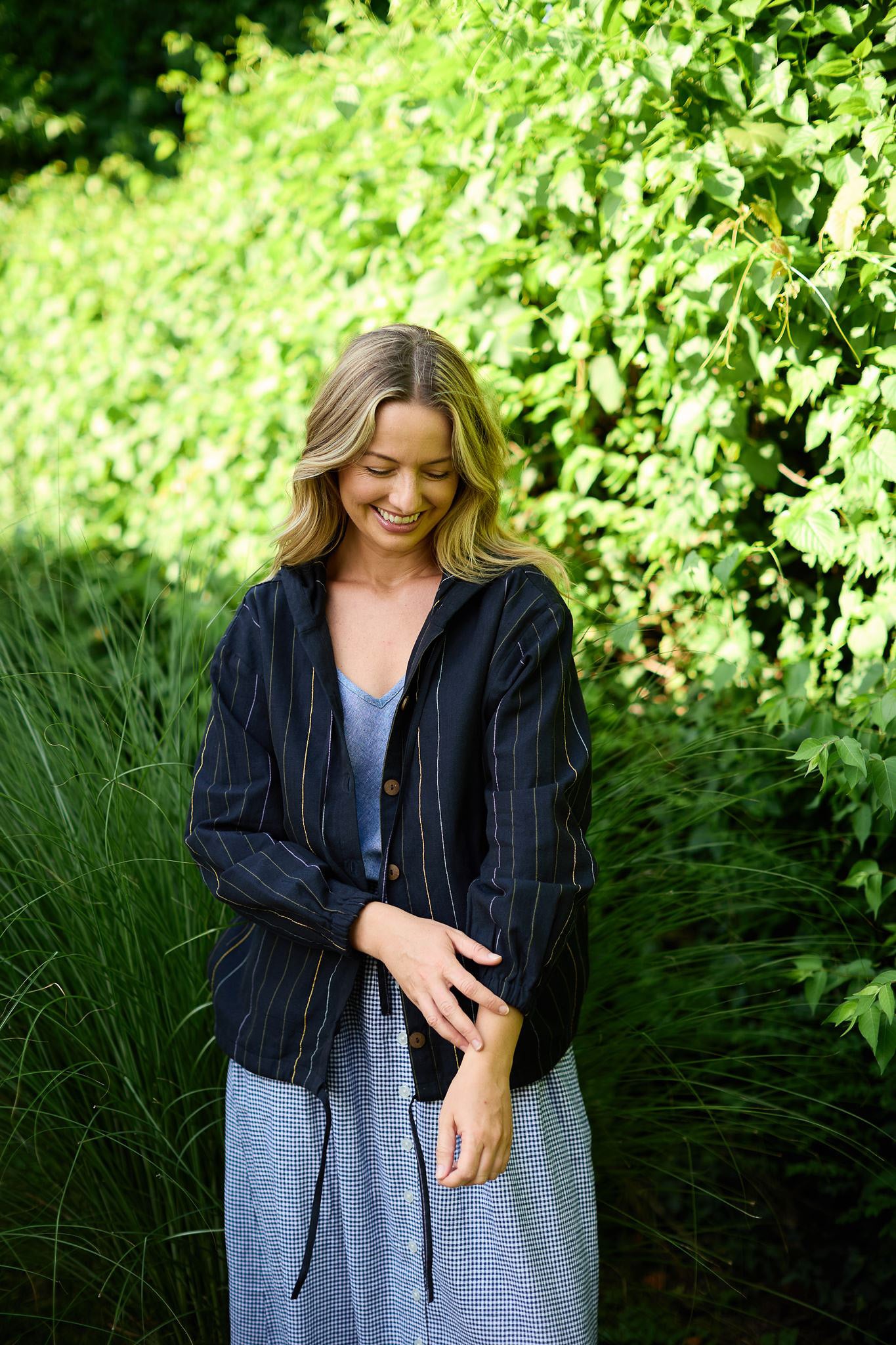 Maria Handwoven Cotton Jacket in Navy Handwoven Cotton