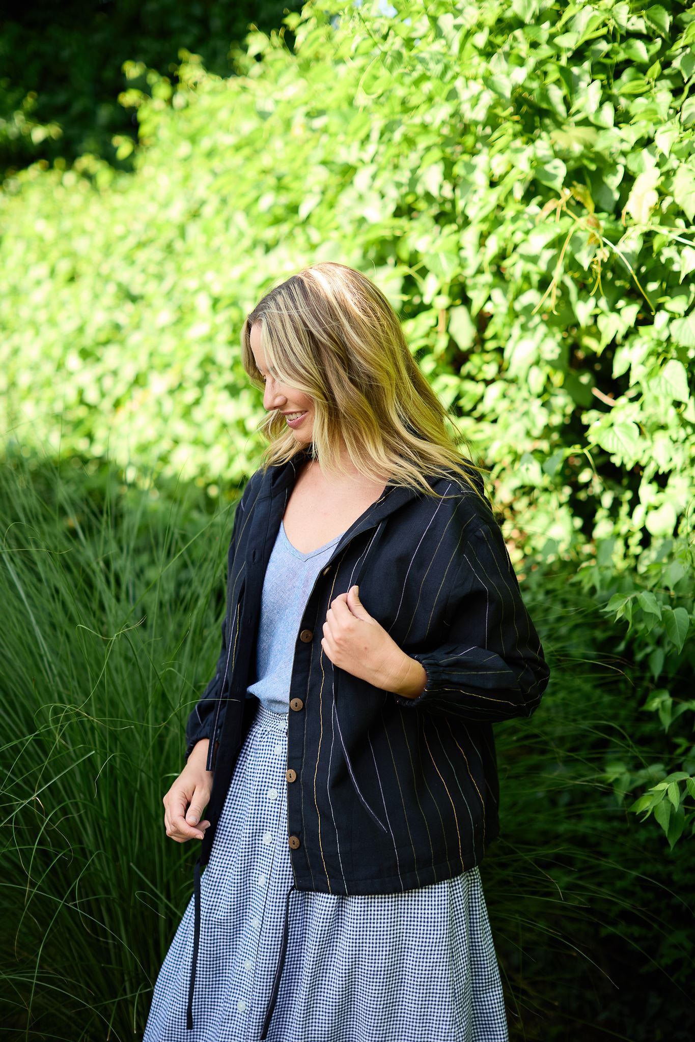Maria Handwoven Cotton Jacket in Navy Handwoven Cotton