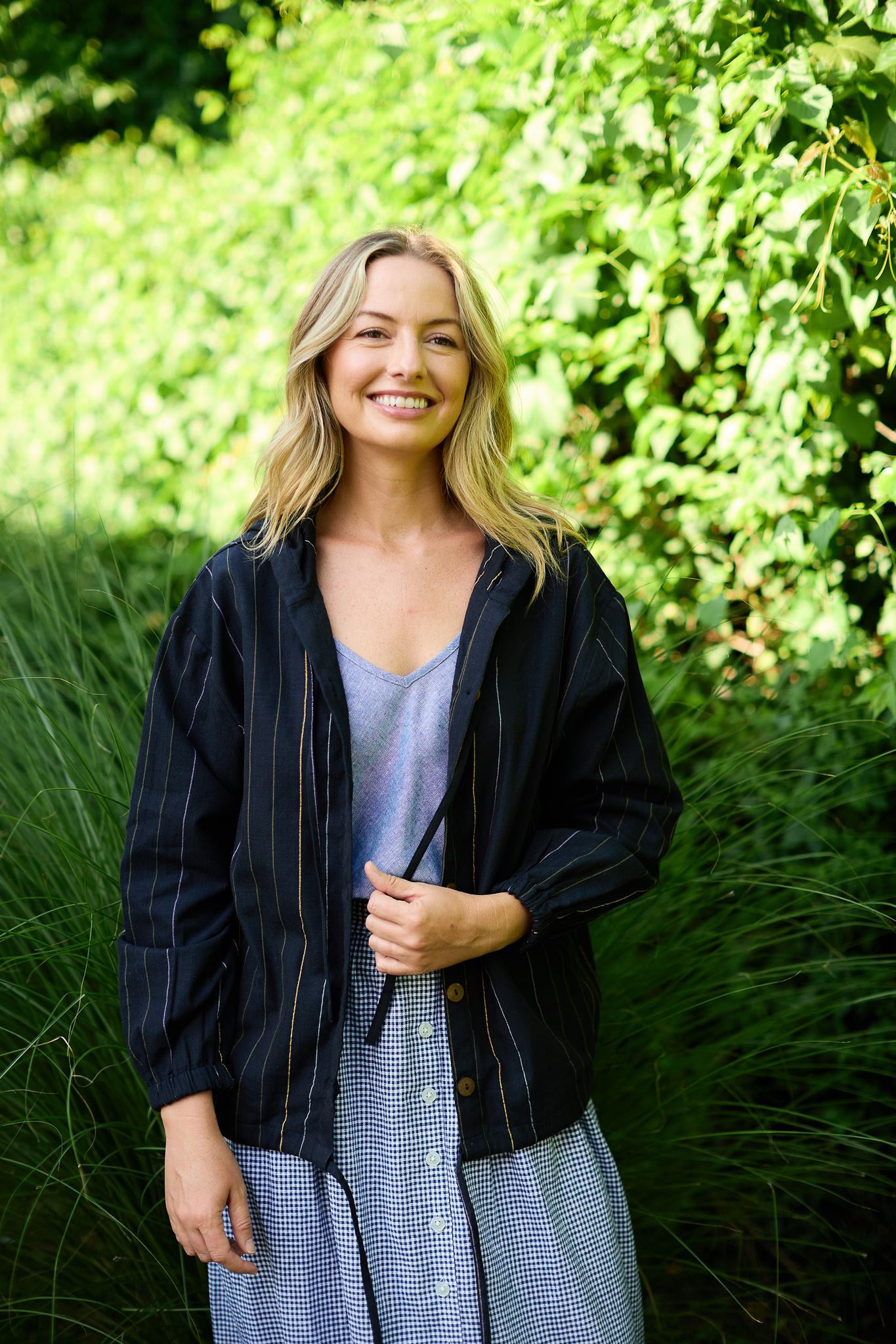 Maria Handwoven Cotton Jacket in Navy Handwoven Cotton