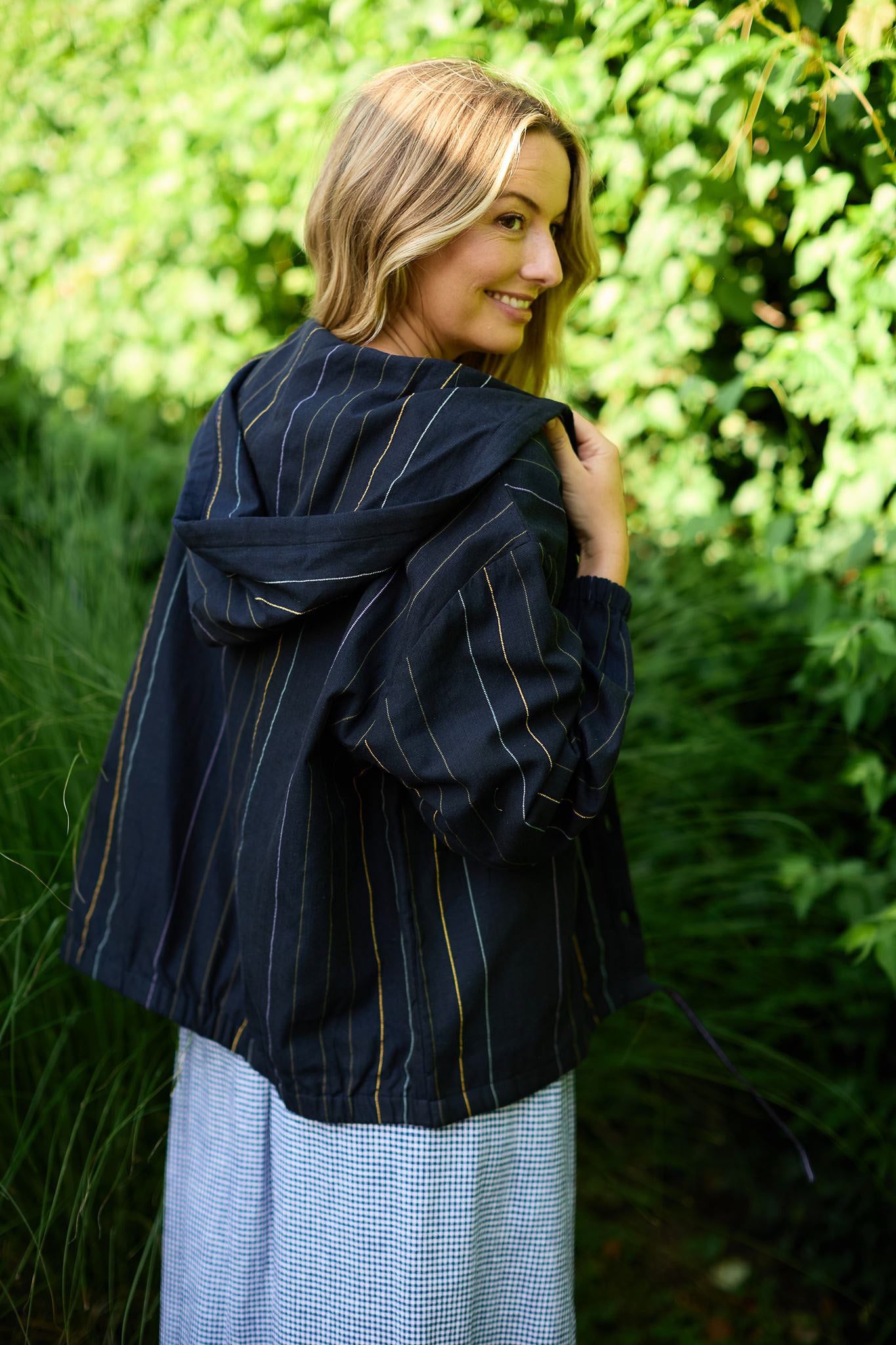 Maria Handwoven Cotton Jacket in Navy Handwoven Cotton