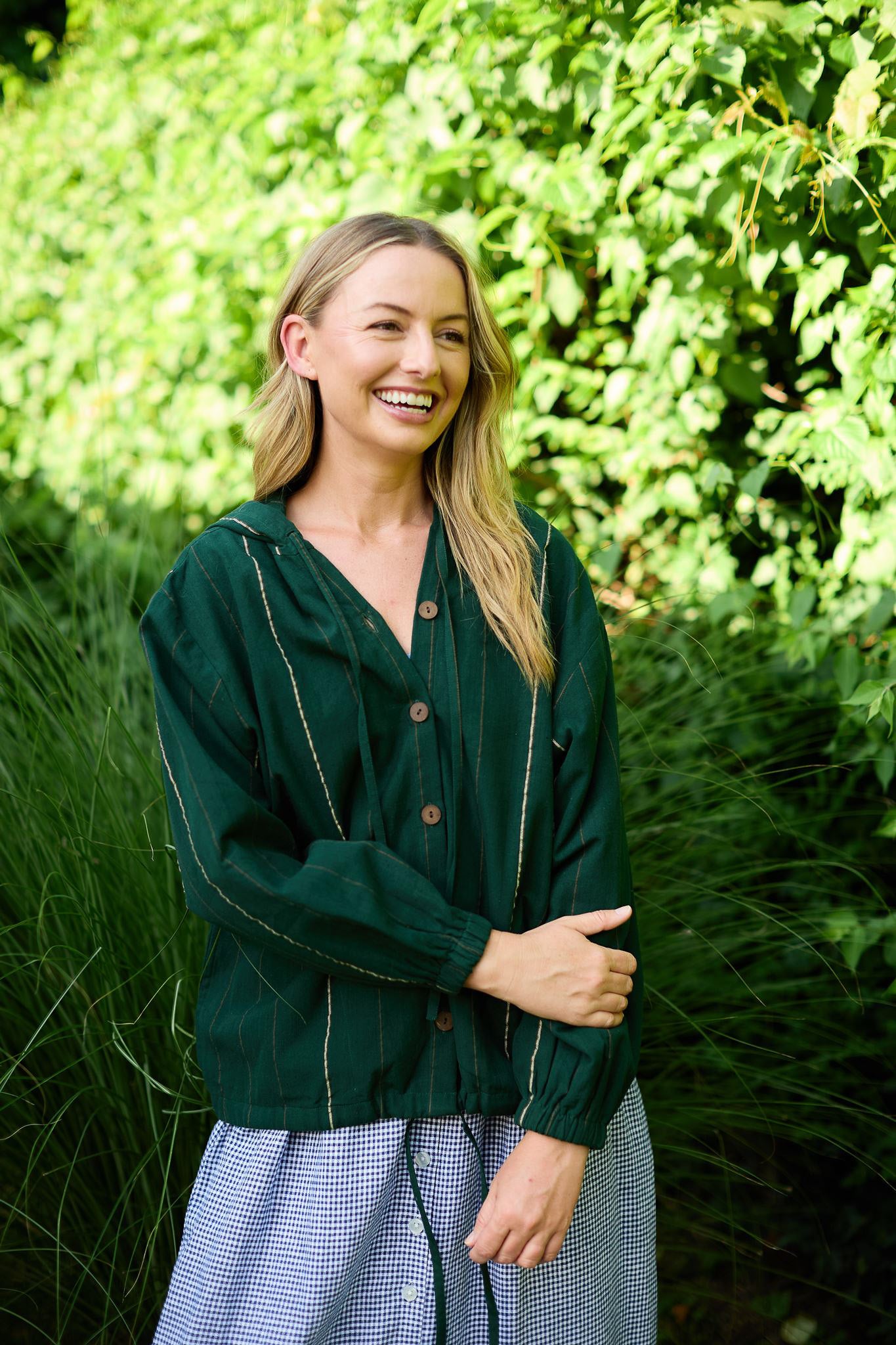 Maria Handwoven Cotton Jacket in Dark Green Handwoven Cotton