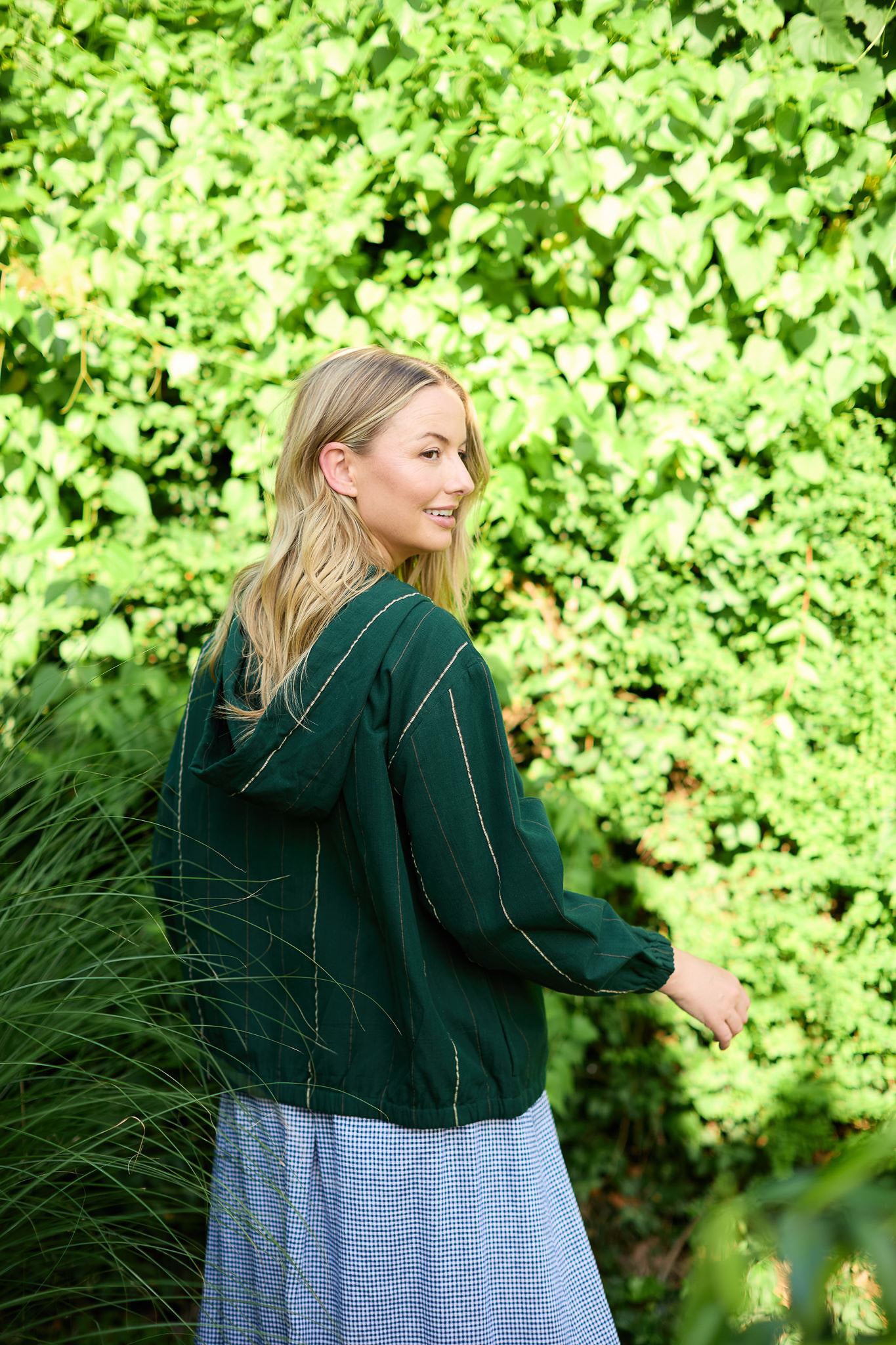 Maria Handwoven Cotton Jacket in Dark Green Handwoven Cotton