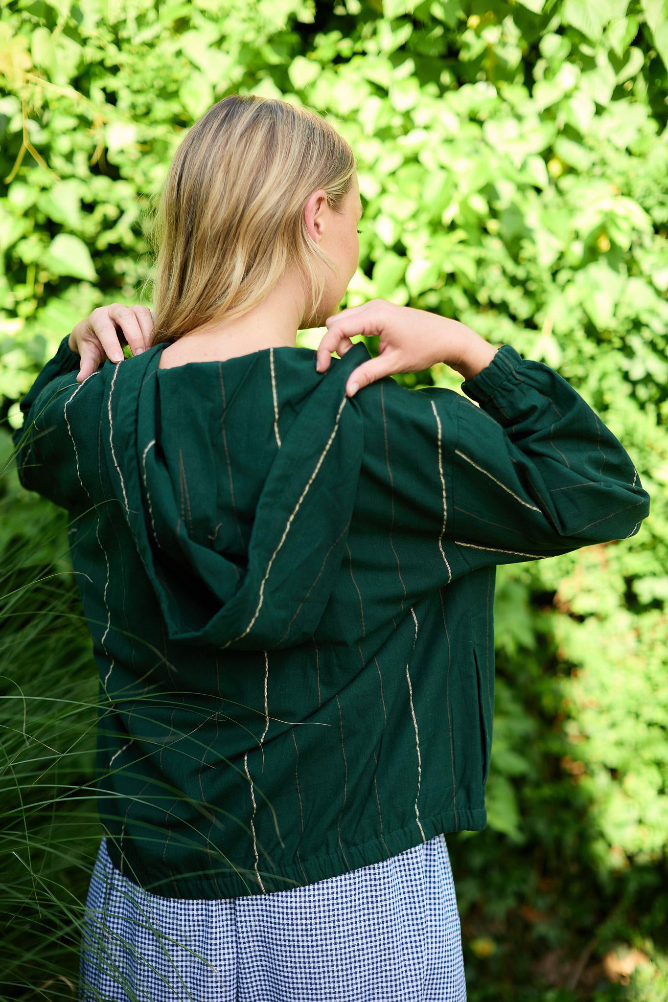 Maria Handwoven Cotton Jacket in Dark Green Handwoven Cotton