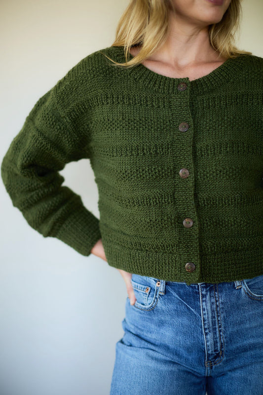 Alma Wool Cardigan in Dark Green Made to Order