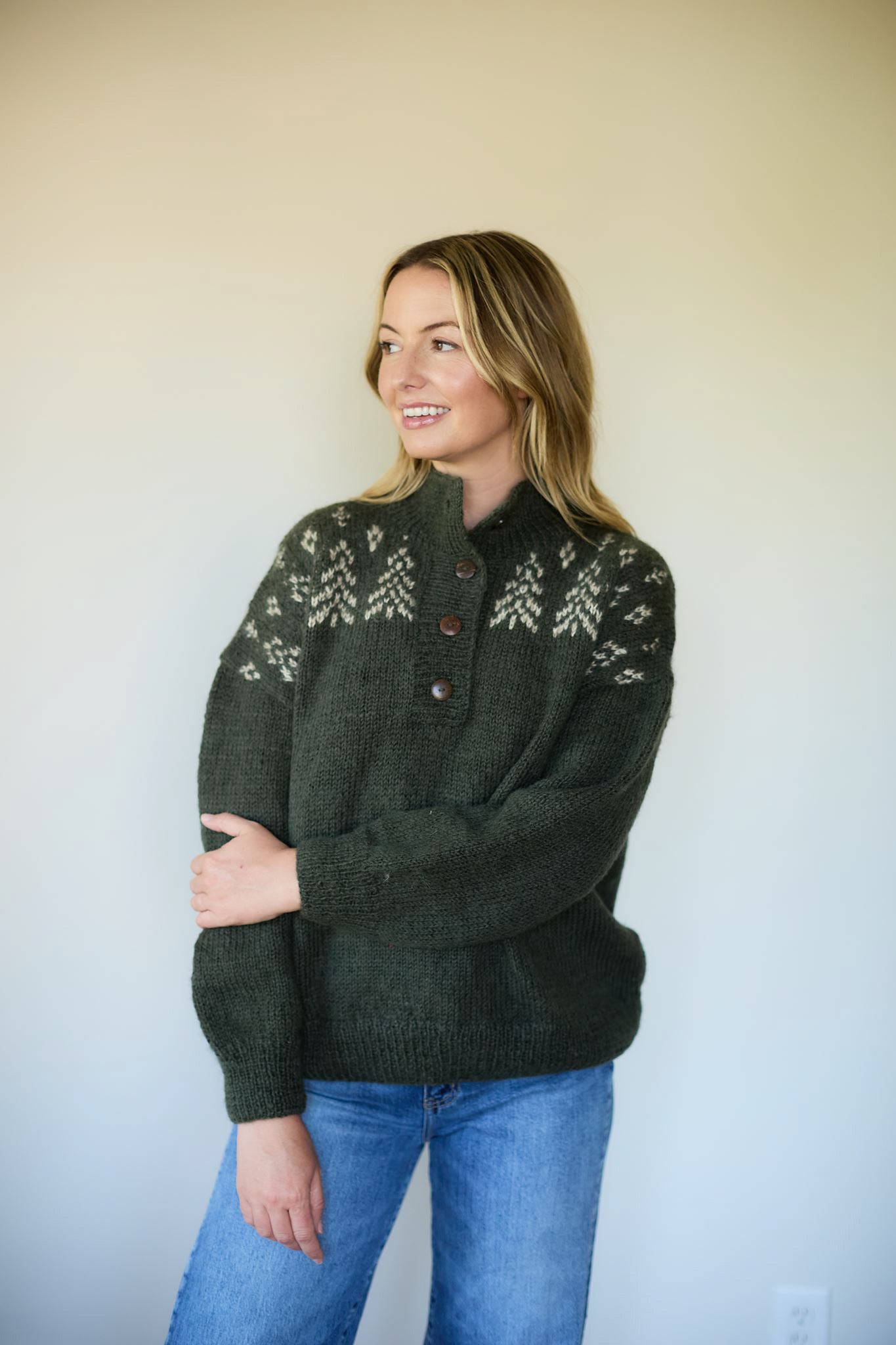 Imogene Oversized Wool Henley in Fern Made to Order