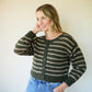 Leota Striped Wool Cardigan in Green and Beige Made to Order