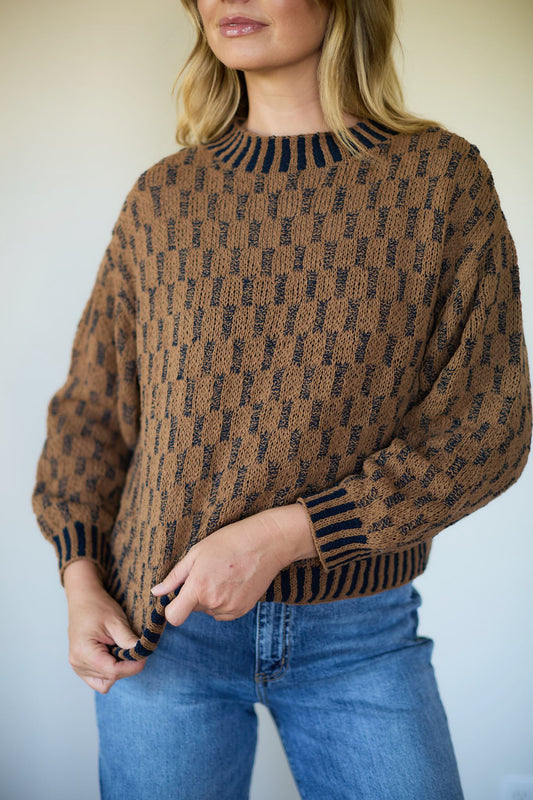 Faye Cotton Pullover in Chestnut and Navy Made to Order