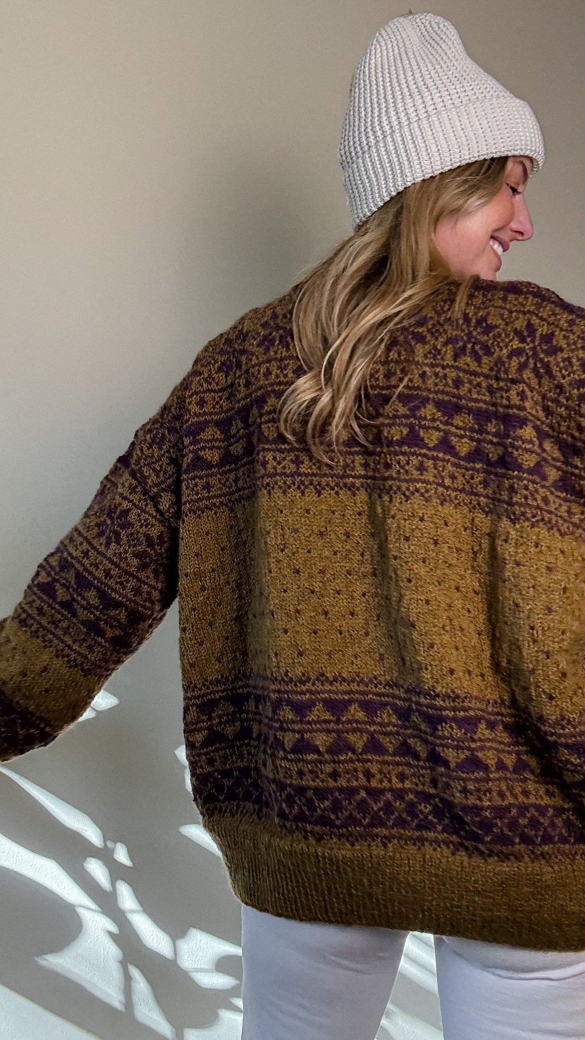 Imogene Oversized Wool Henley in Snowflake Print