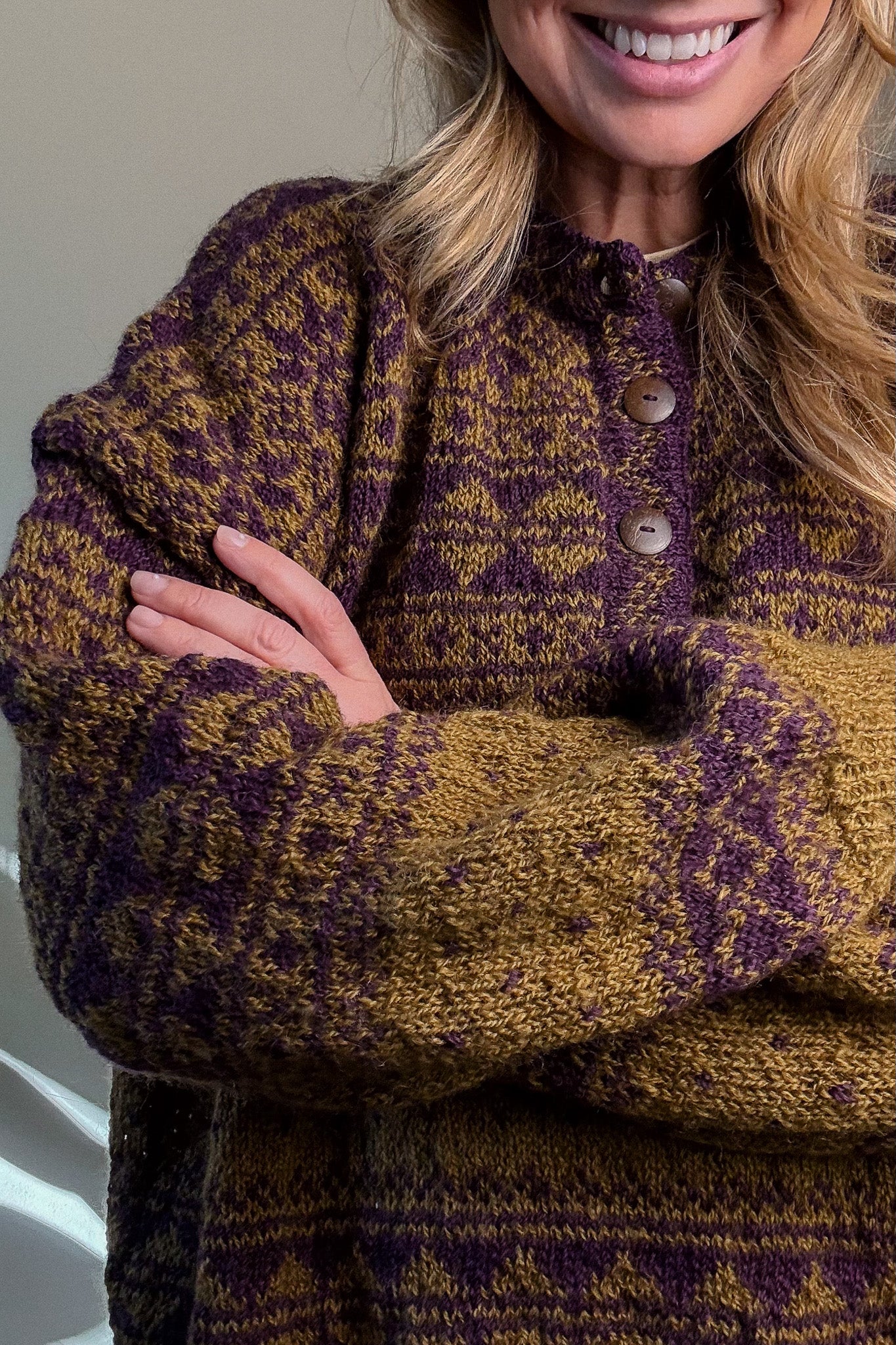 Imogene Oversized Wool Henley in Snowflake Print
