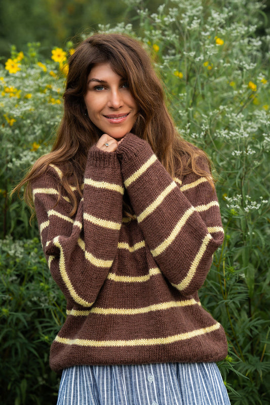 Roslin Wool Pullover in Dusty Plum and Cream Made to Order