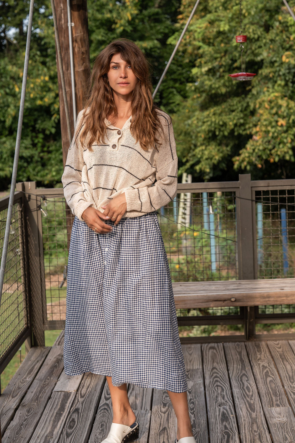 Dorothy Cotton Sweater in Cream and Black Stripe Made to Order