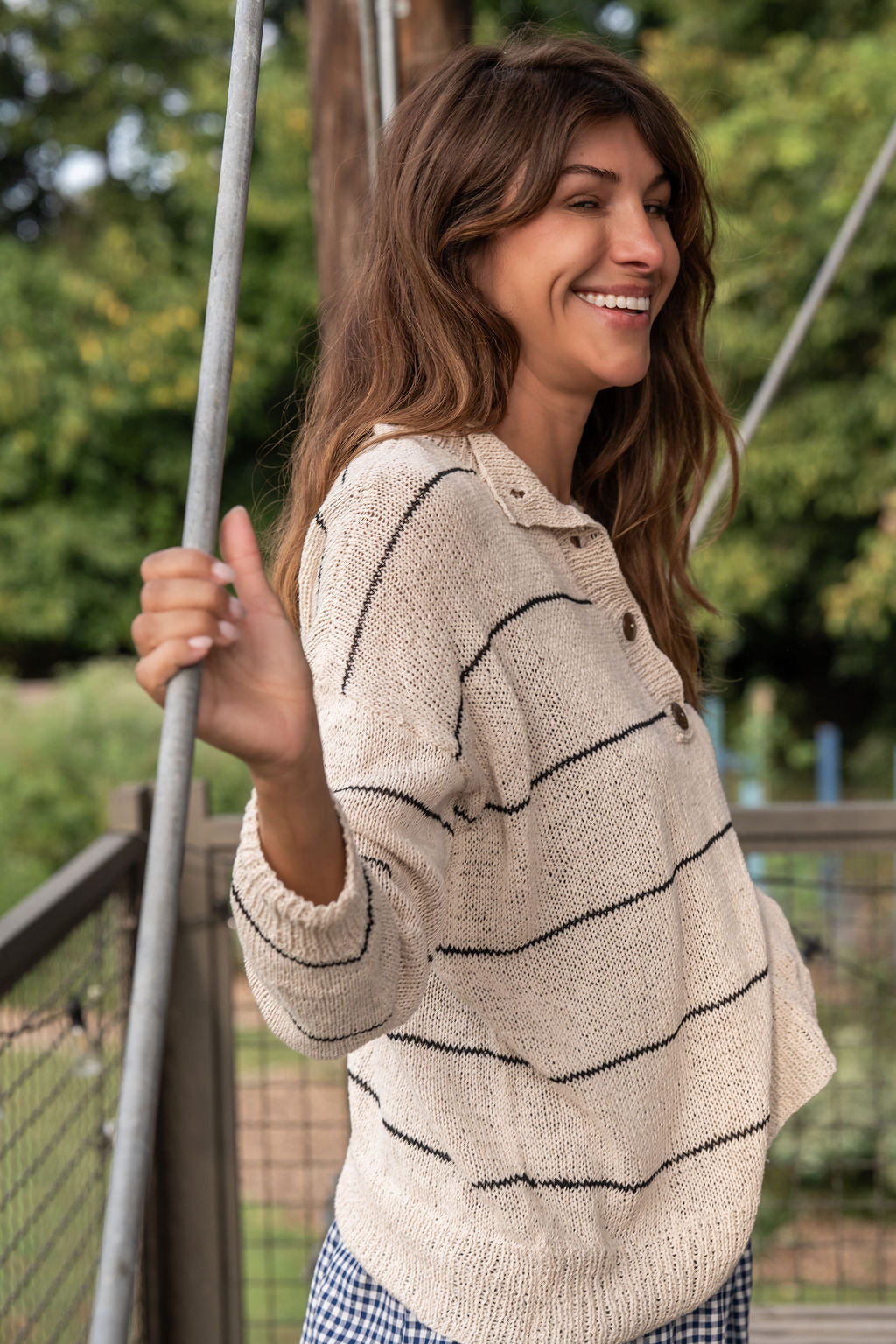 Dorothy Cotton Sweater in Cream and Black Stripe Made to Order