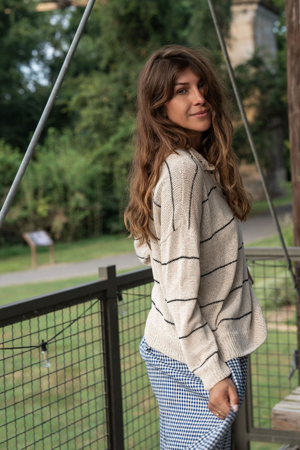 Dorothy Cotton Sweater in Cream and Black Stripe Made to Order