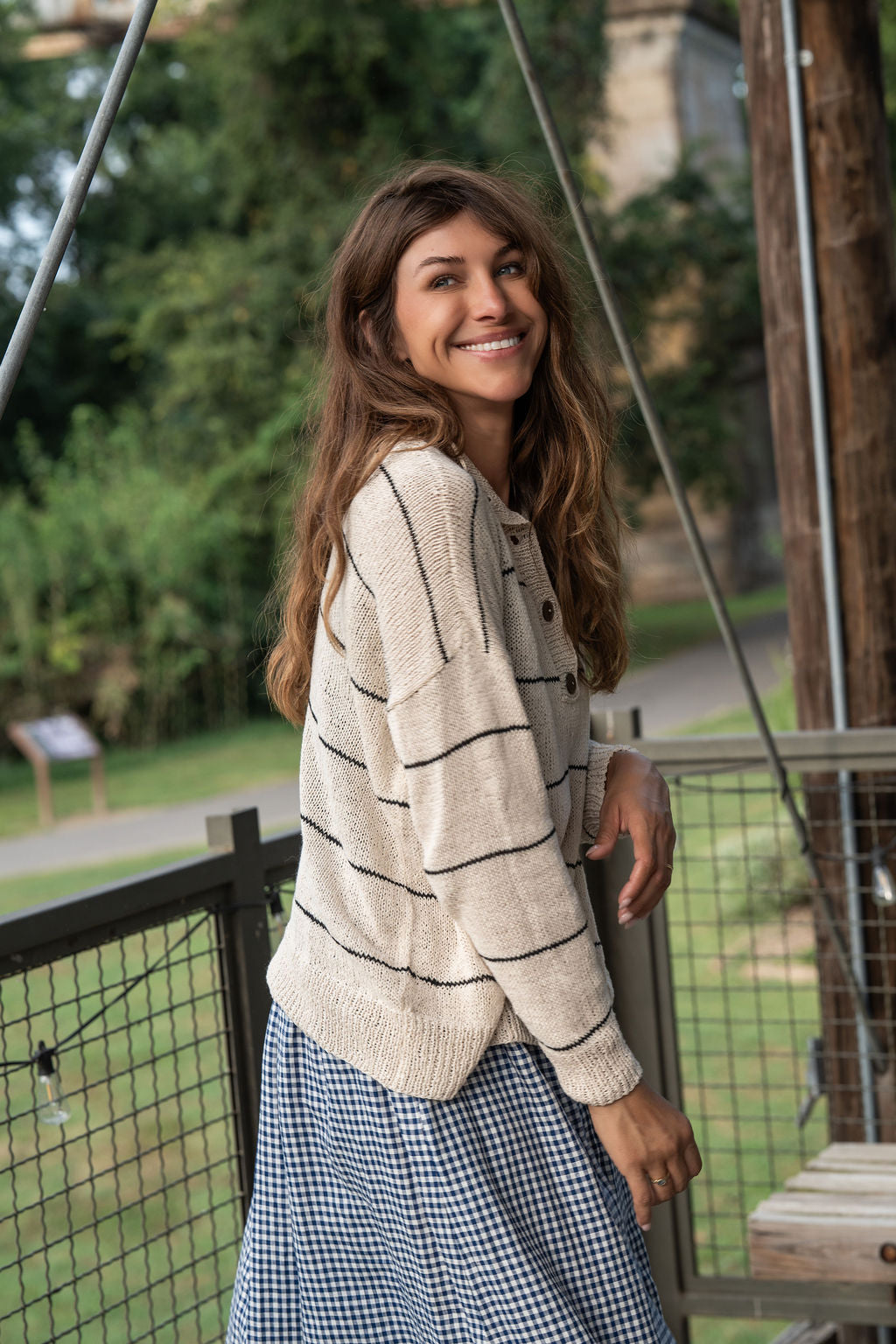 Dorothy Cotton Sweater in Cream and Black Stripe Made to Order