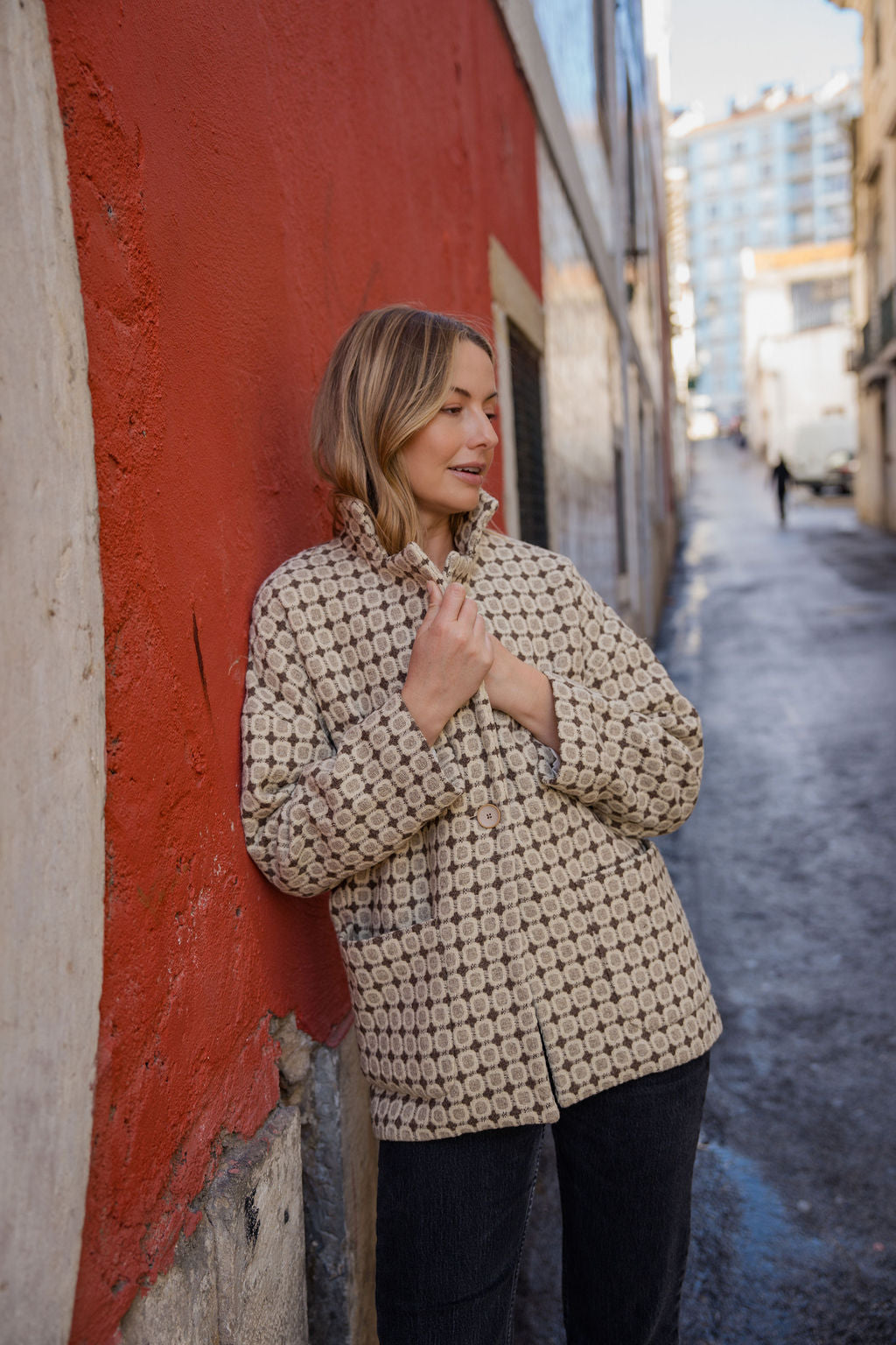 Portuguese Wool Pieper Coat in Brown Vintage Print Made to Order