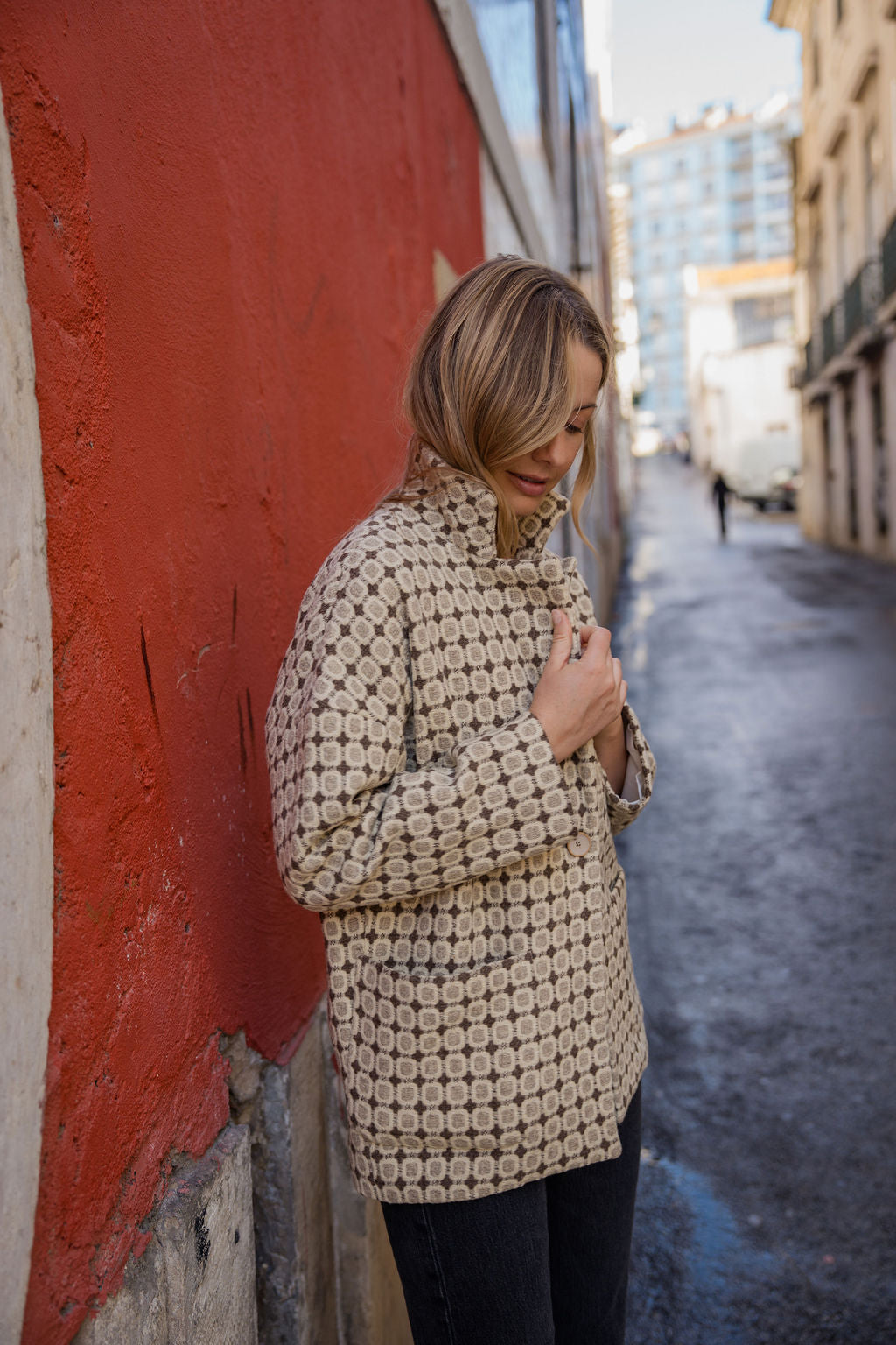 Portuguese Wool Pieper Coat in Brown Vintage Print Made to Order