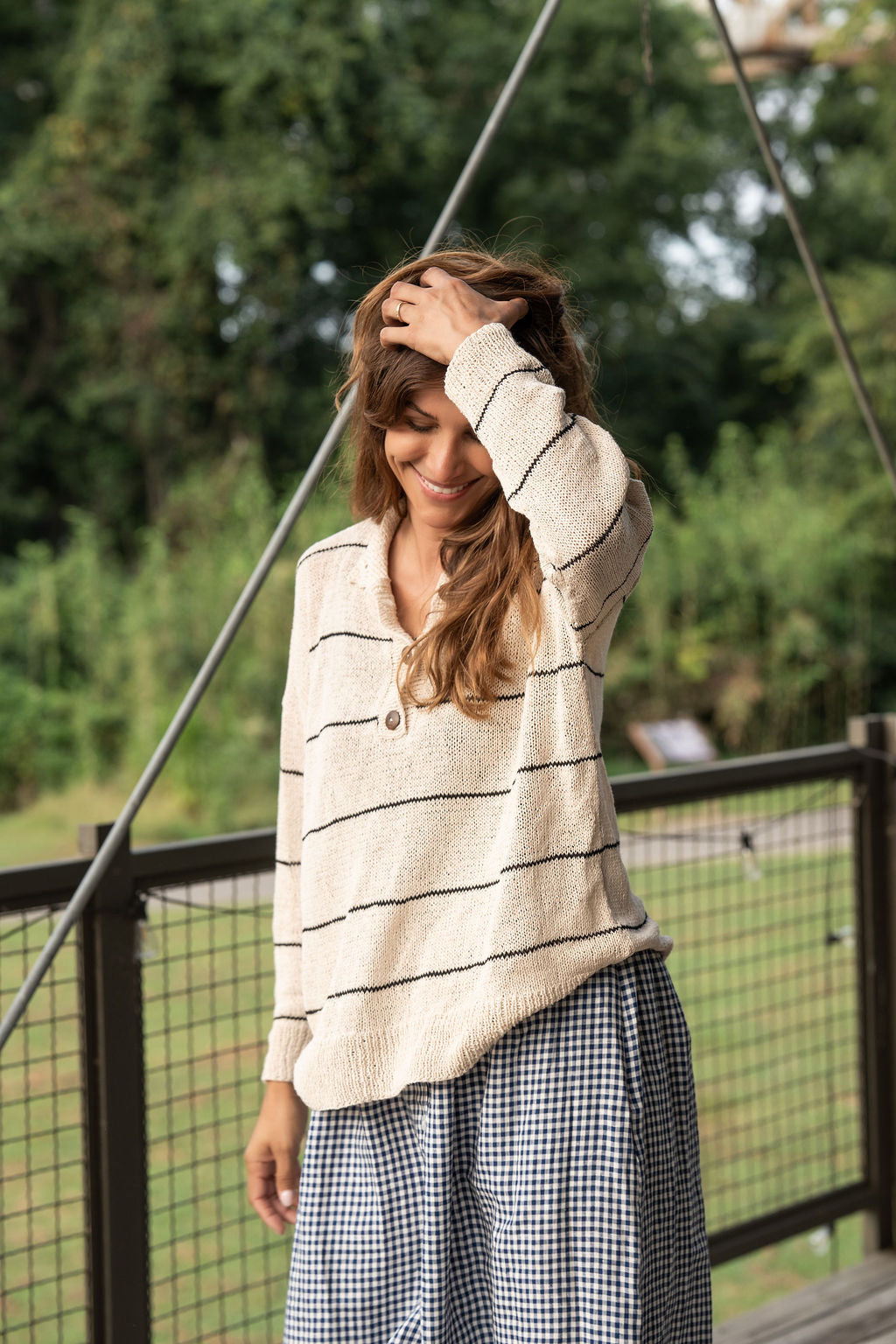 Dorothy Cotton Sweater in Cream and Black Stripe Made to Order