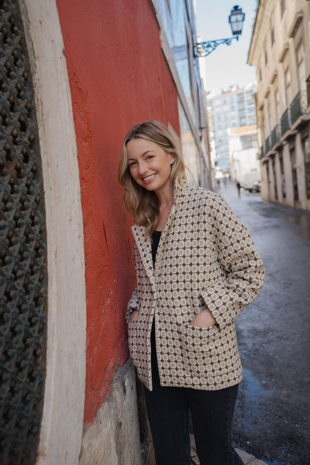 Portuguese Wool Pieper Coat in Brown Vintage Print Made to Order