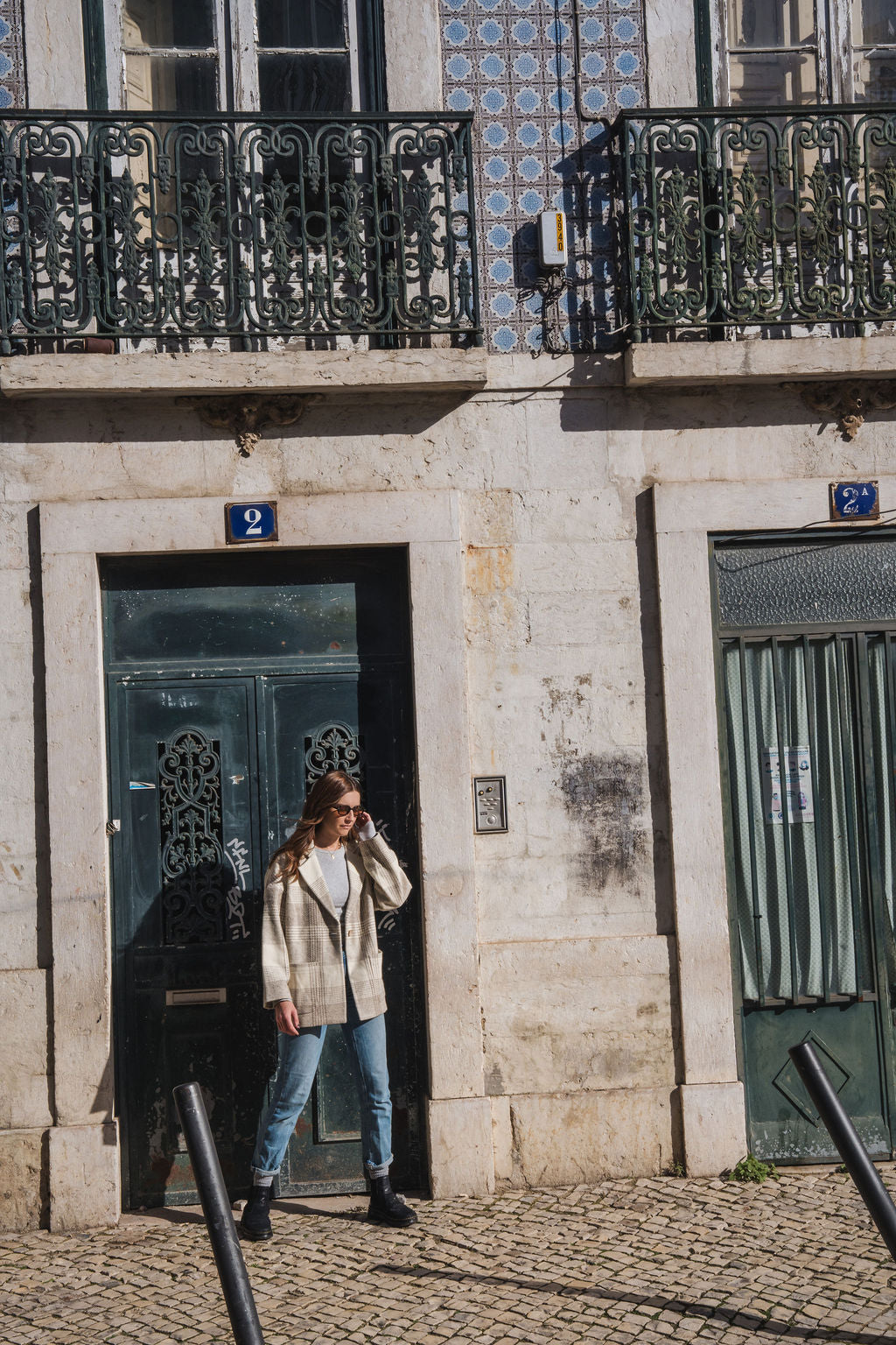 Portuguese Wool Pieper Coat in Cream and Brown Plaid Made to Order