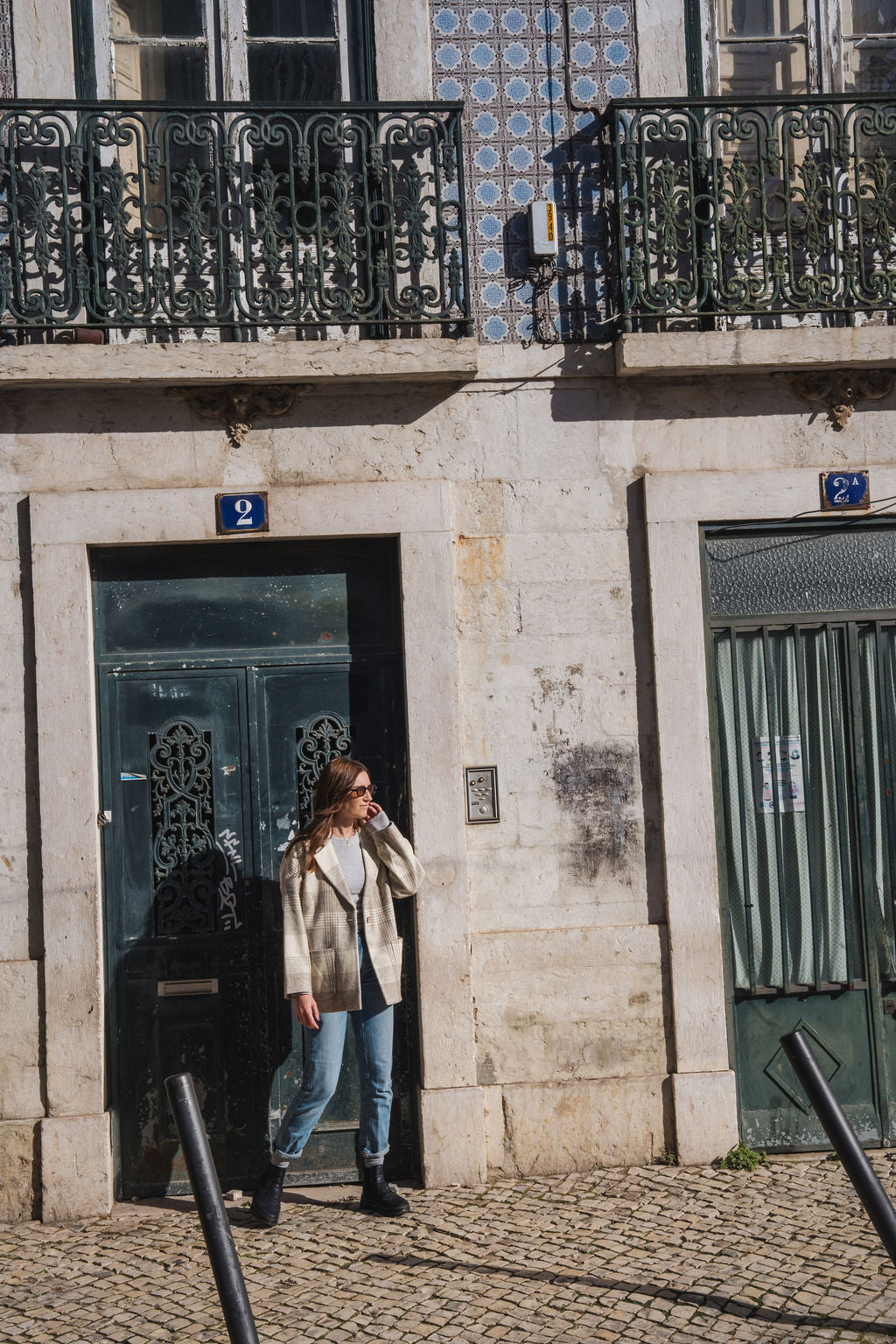 Portuguese Wool Pieper Coat in Cream and Brown Plaid Made to Order