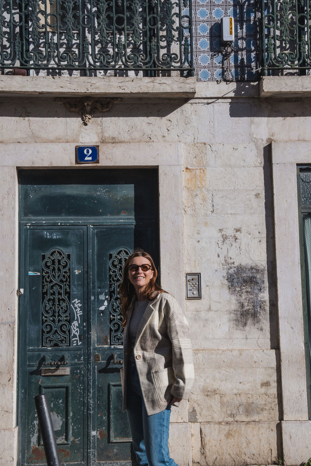 Portuguese Wool Pieper Coat in Cream and Brown Plaid Made to Order