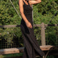 Drawstring Skirt in Black Linen