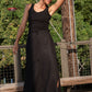 Drawstring Skirt in Black Linen