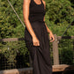 Drawstring Skirt in Black Linen
