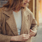 Portuguese Wool Polly Coat in Mustard and Cream Check Made to Order - S Left