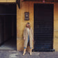 Portuguese Wool Polly Coat in Mustard and Cream Check Made to Order - S Left