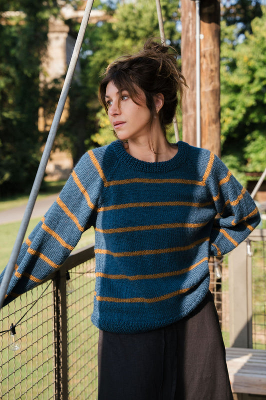 Roslin Wool Pullover in Indigo and Moss Made to Order