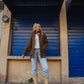 Portuguese Wool Pieper Coat in Brown and Navy Small Check Made to Order