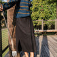 Drawstring Skirt in Black Linen