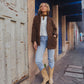 Portuguese Wool Pieper Coat in Brown and Navy Small Check Made to Order