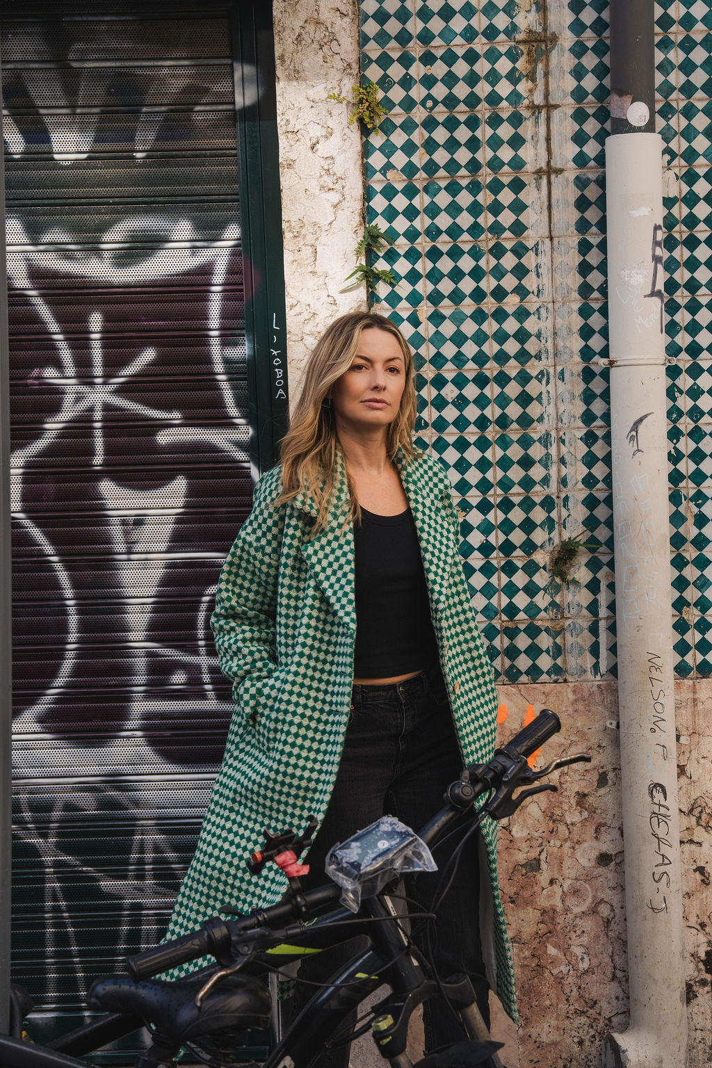 Portuguese Wool Polly Coat in Green and White Check Made to Order