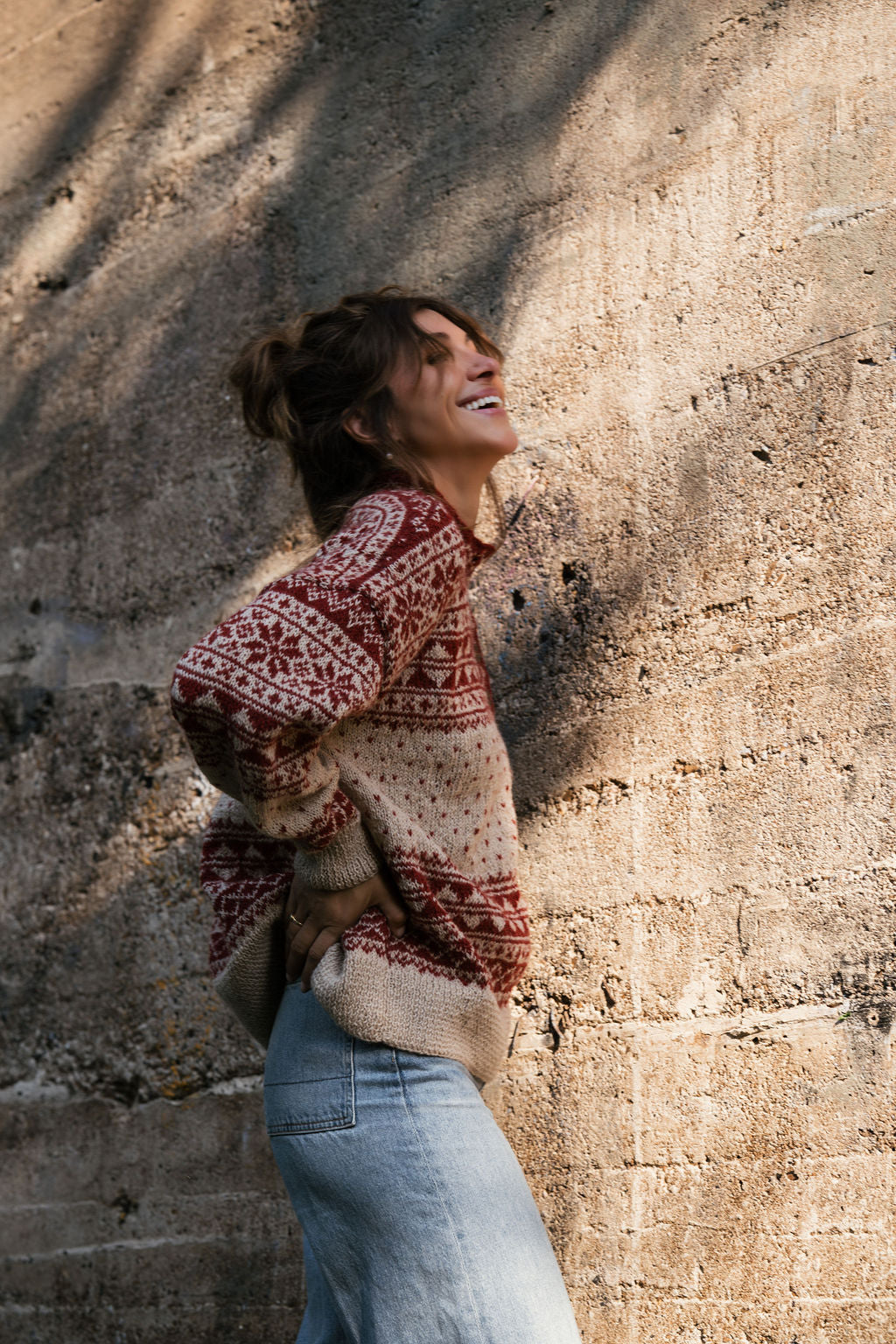 Imogene Oversized Wool Henley in Snowflake Print Made to Order