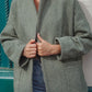 Portuguese Wool Pieper Coat in Teal and Cream Thin Stripe Made to Order