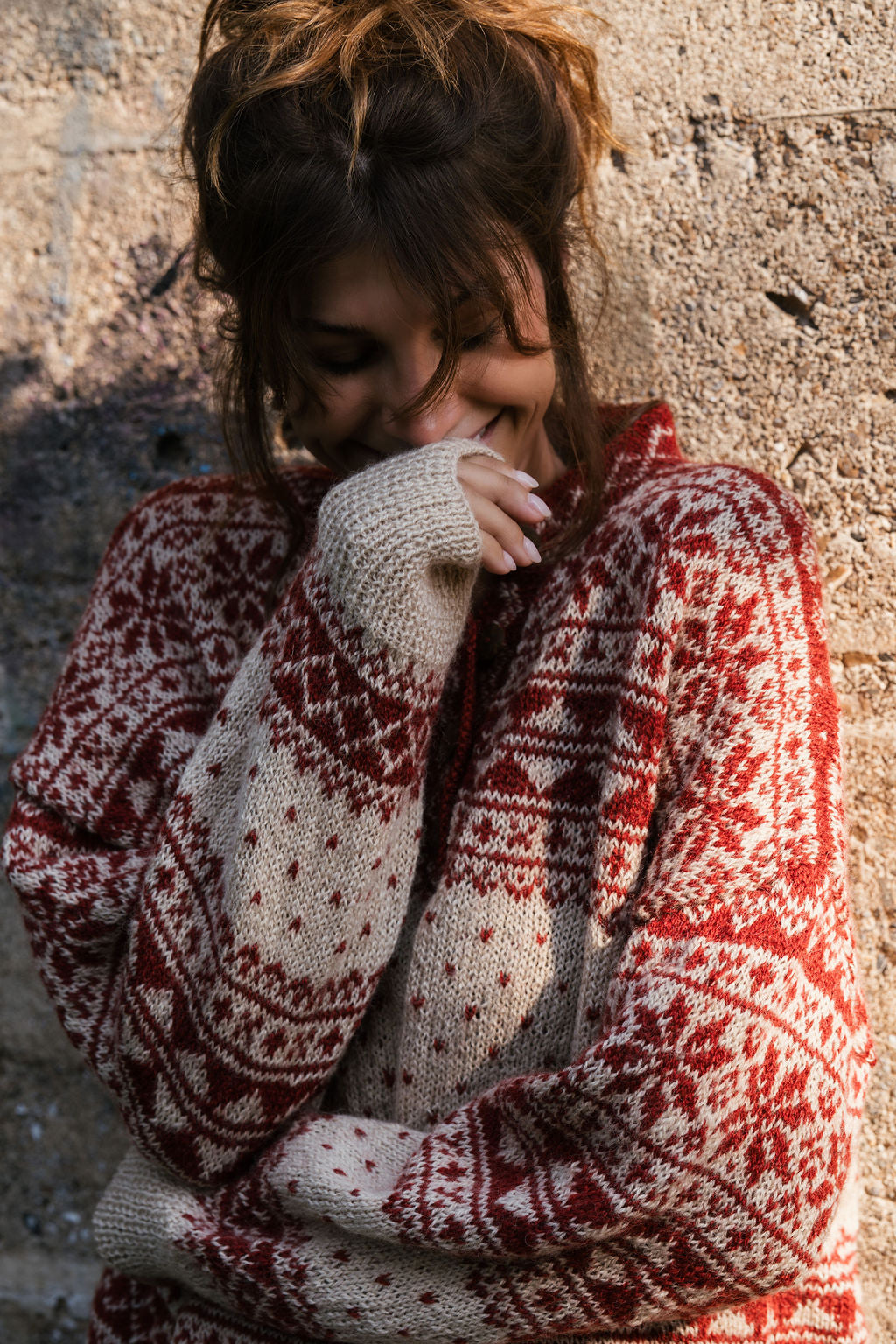 Imogene Oversized Wool Henley in Snowflake Print Made to Order