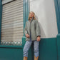 Portuguese Wool Pieper Coat in Teal and Cream Thin Stripe Made to Order