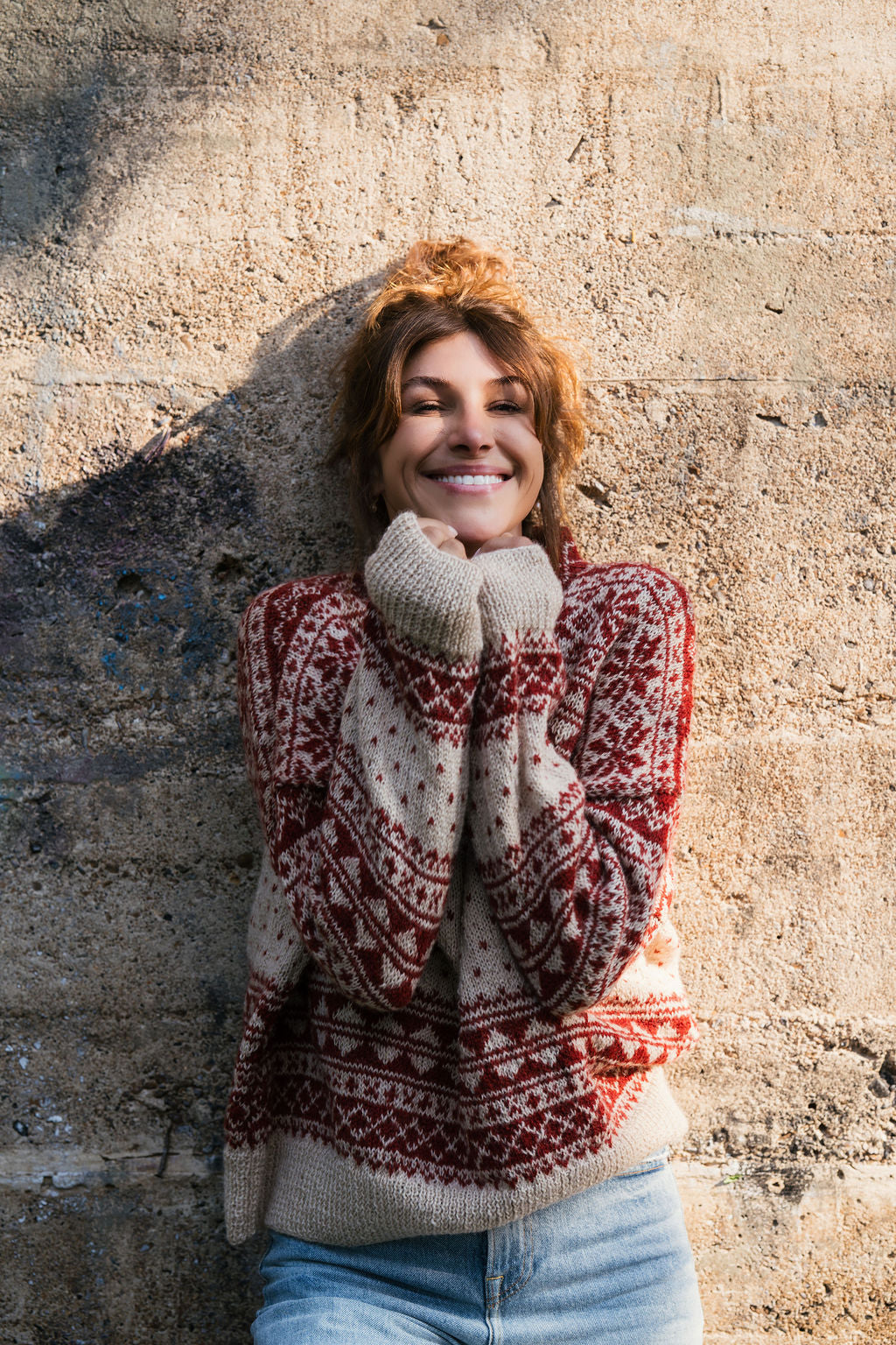 Imogene Oversized Wool Henley in Snowflake Print Made to Order