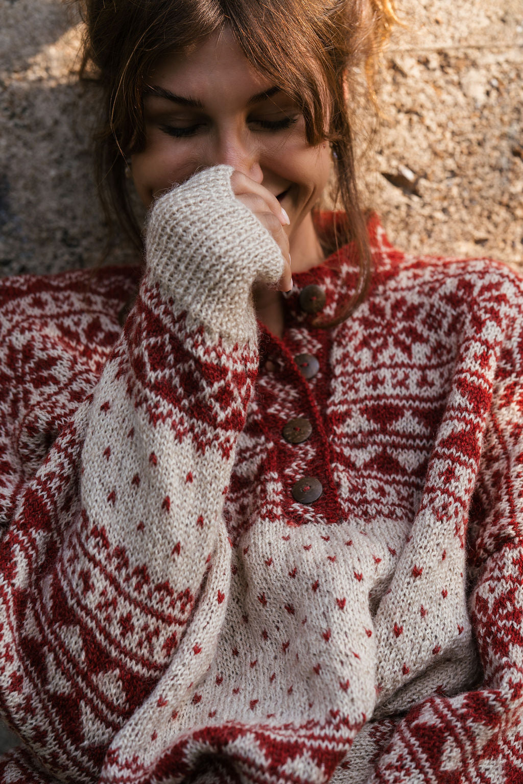 Imogene Oversized Wool Henley in Snowflake Print Made to Order