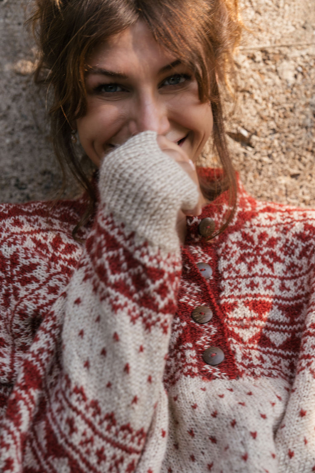 Imogene Oversized Wool Henley in Snowflake Print Made to Order