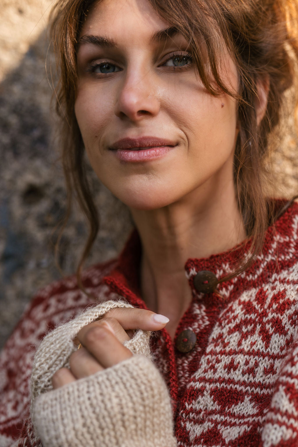 Imogene Oversized Wool Henley in Snowflake Print Made to Order