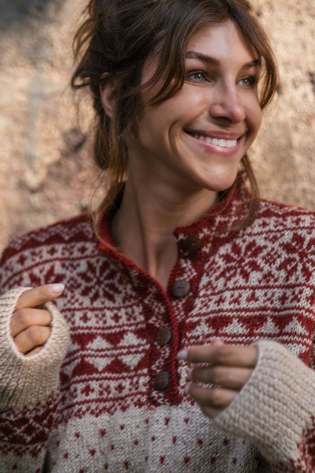 Imogene Oversized Wool Henley in Snowflake Print Made to Order