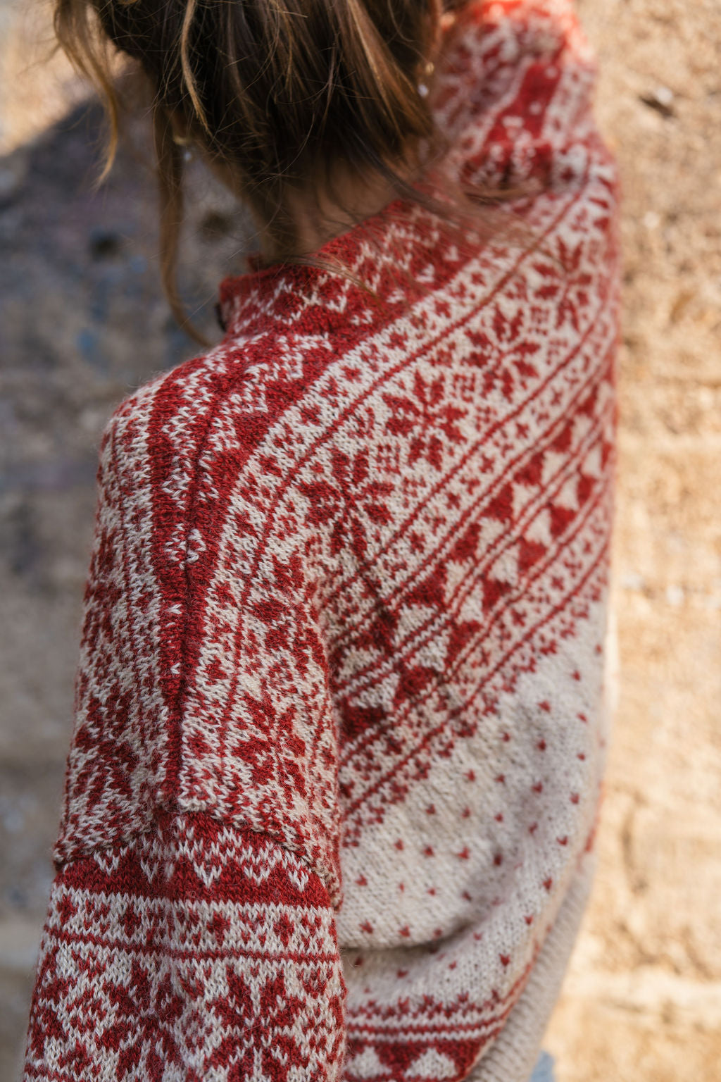 Imogene Oversized Wool Henley in Snowflake Print Made to Order